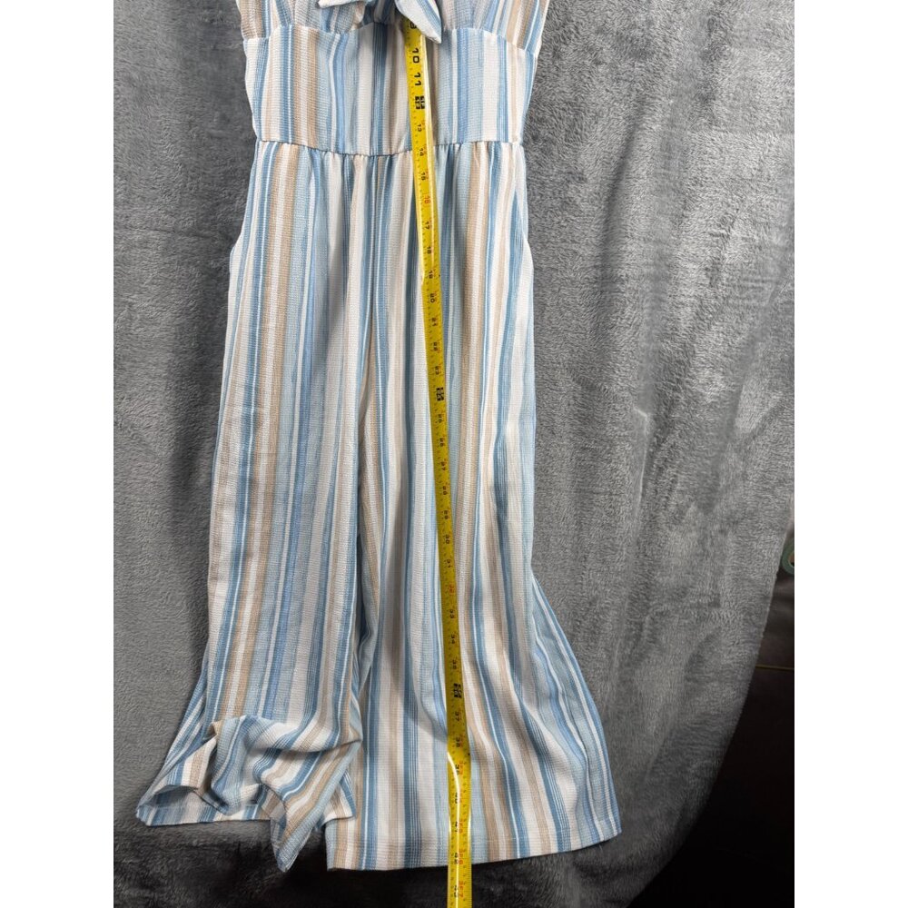 Womans Jumpsuit Striped With Bow Front By As U Wish Size L Blue & Beige - Picture 9 of 15